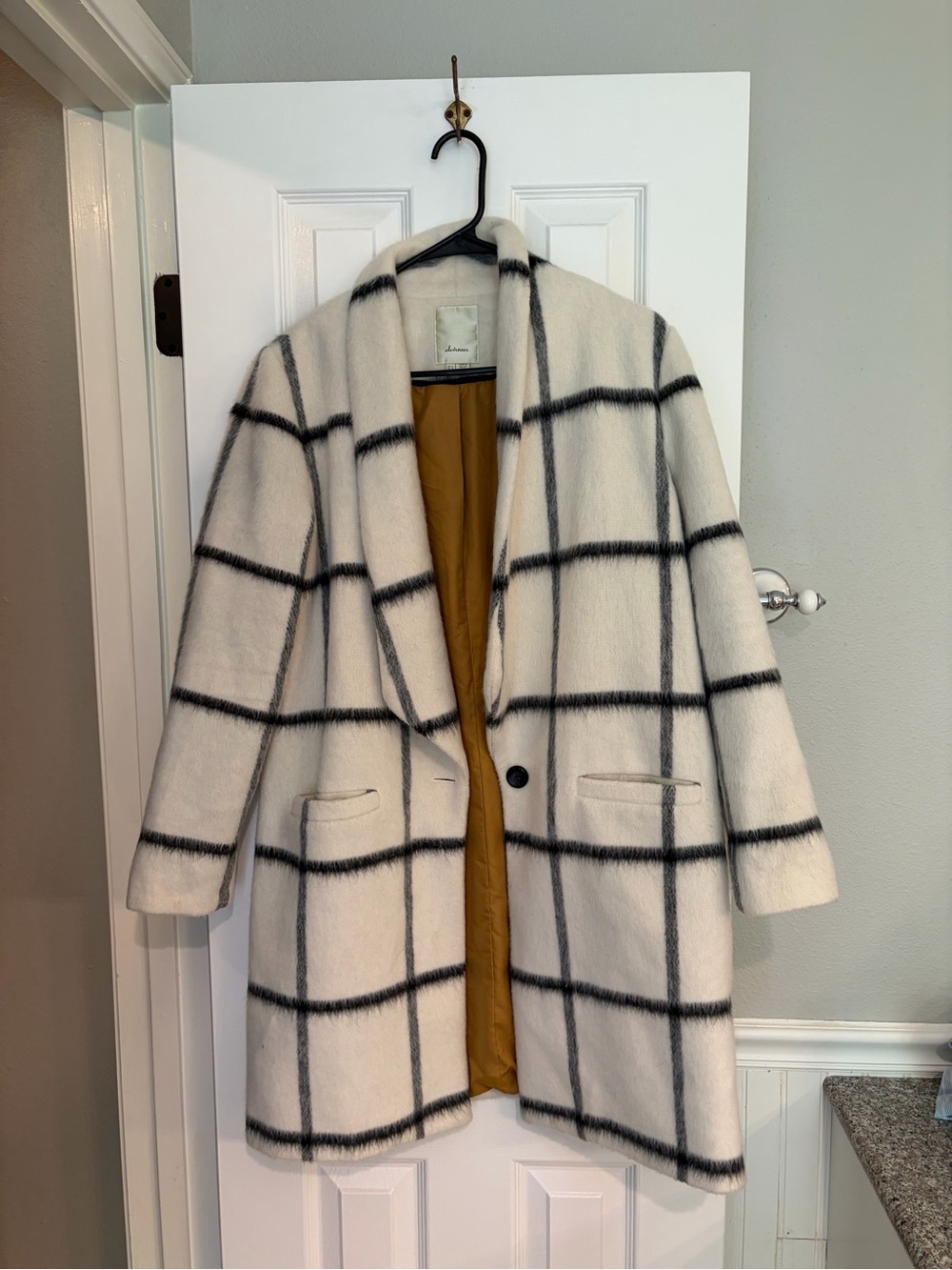 Anthropologie Elevenses Windowpane Plaid Coat Mustard Lining Size 6